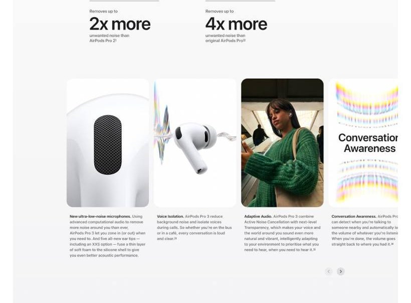 Apple: două cifre uriașe sub linii subțiri, cu explicație mică dedesubt